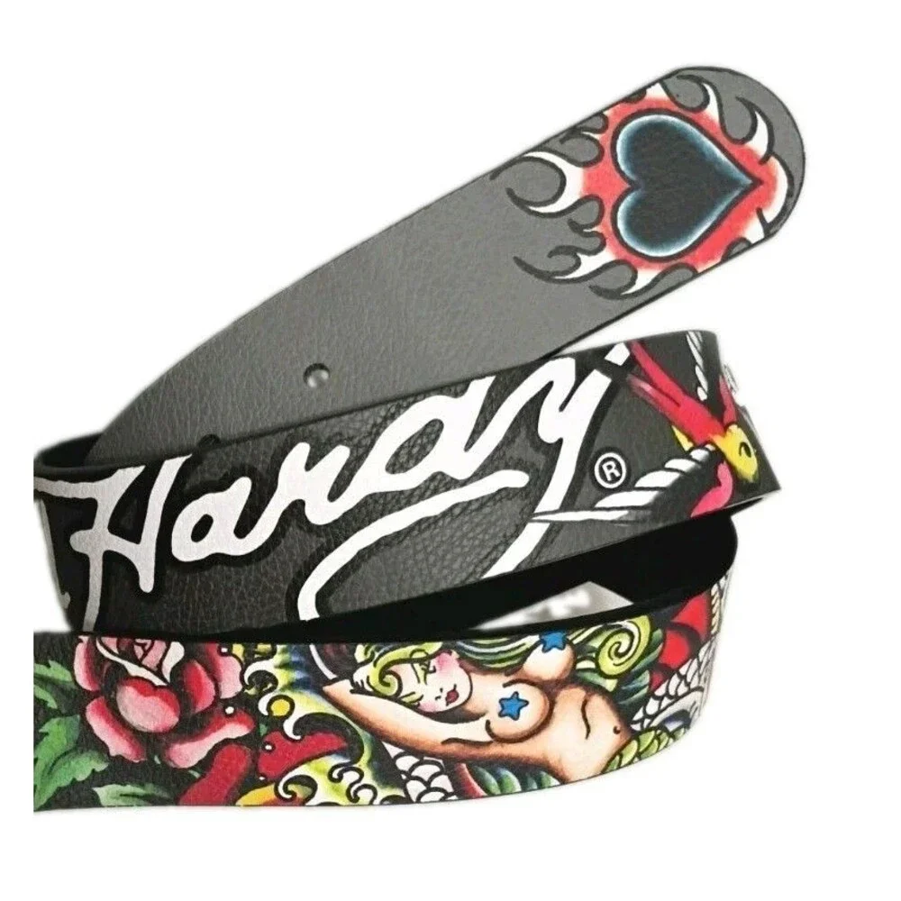 Ed Hardy Men's Size 38 Reversible Belt Grey Black Tattoo Graphics Mermaid NWT